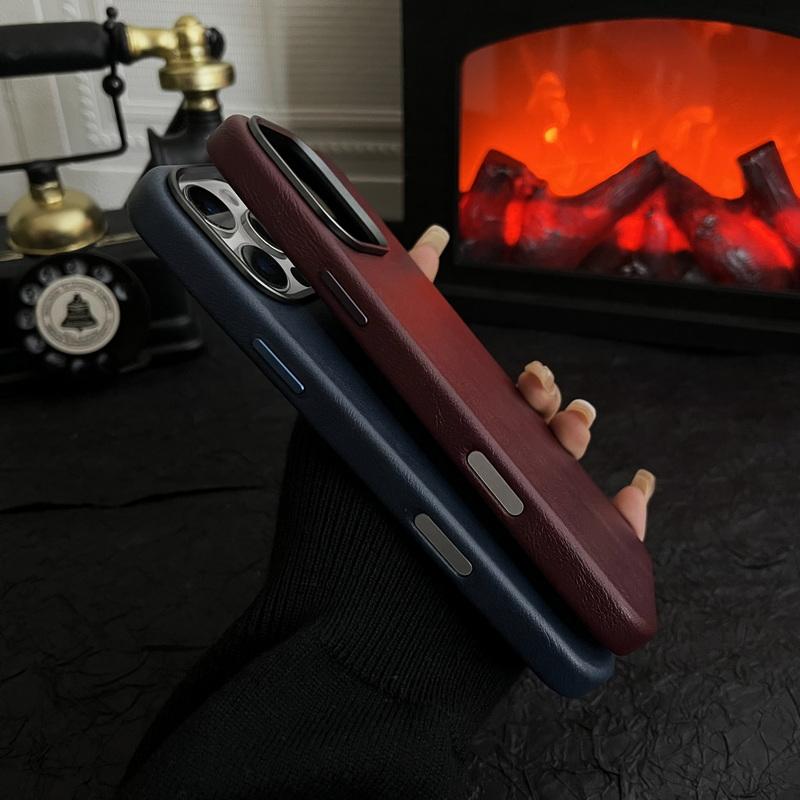 Винтажный кожаный чехол для телефона Magsafe Slim для iPhone 16 Pro Max 15 Pro 14 13 однотонный ударопрочный жесткий чехол-бампер из поликарбоната с магнитом