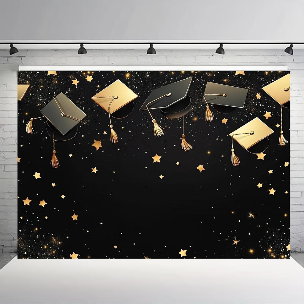 1 graduation background banner with black cap, suitable for graduation parties, with multiple sizes to choose from