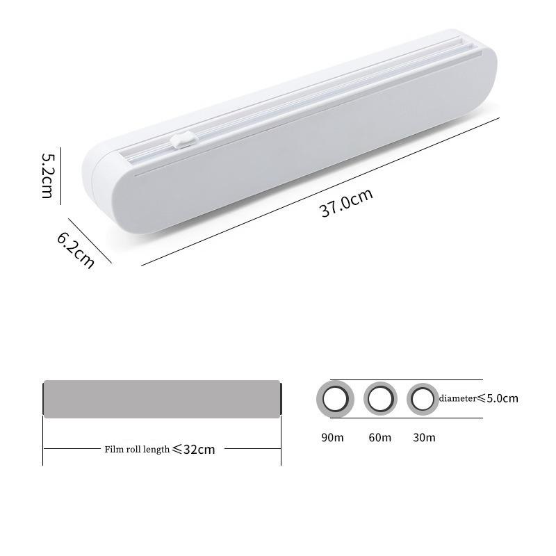 Диспенсер для пластиковой пленки с резаком. Многоразовый диспенсер для пищевой пленки с выдвижным резаком. Содержит рулон пищевой пластиковой пленки длиной 12 дюймов.