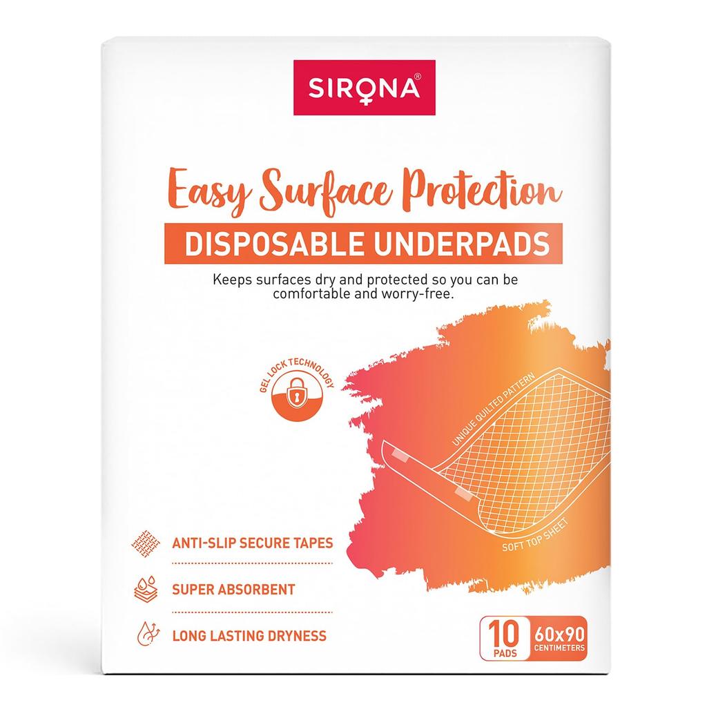 Одноразовые подкладки Sirona для женщин - Упаковка 10 шт. (большой) | Мягкая и непромокаемая защита кровати с противоскользящими лентами | для обильных месячных и послеоперационного периода