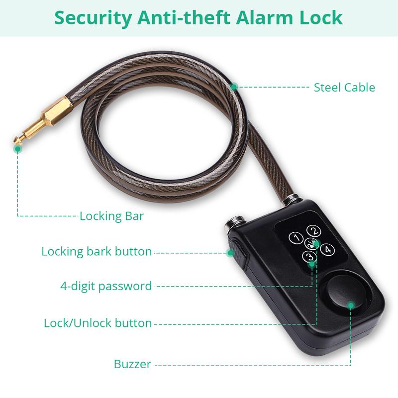 WSDCAM Bike Lock Anti-Theft Security Wireless Remote Control Alarm Lock 4-Digit Password Alarm IP55 Waterproof for Oudoor