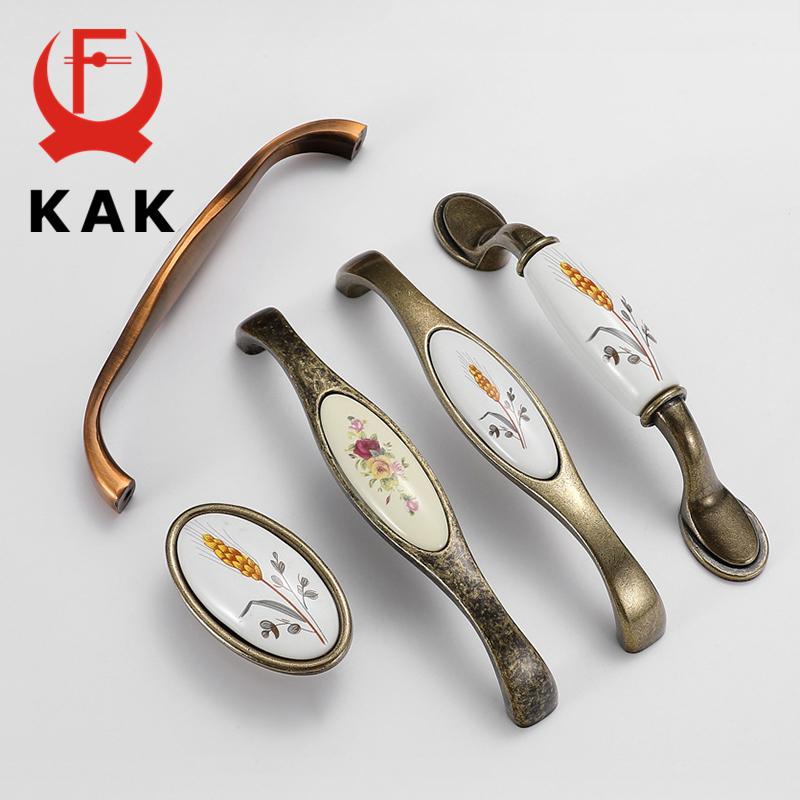 KAK Винтажные Бронзовые Керамические Ручки для Шкафов Ручки-Тяжки для Дверей Шкафов Европейский Стиль Кухонная Ручка Ручки для Ящиков Мебельная Ручка