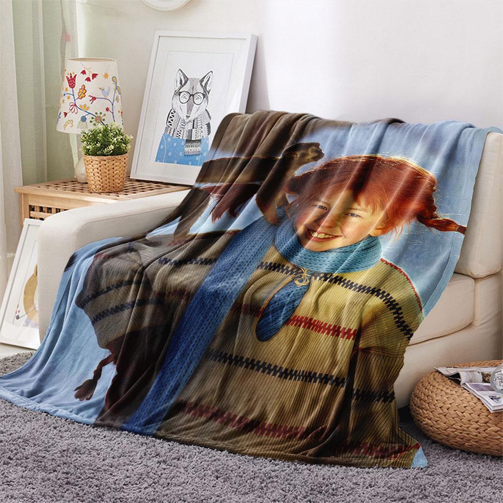 Inger Pippi Printed Flannel Blanket, soft throw for bedroom sofa, washable, fan merchandise, great gift.