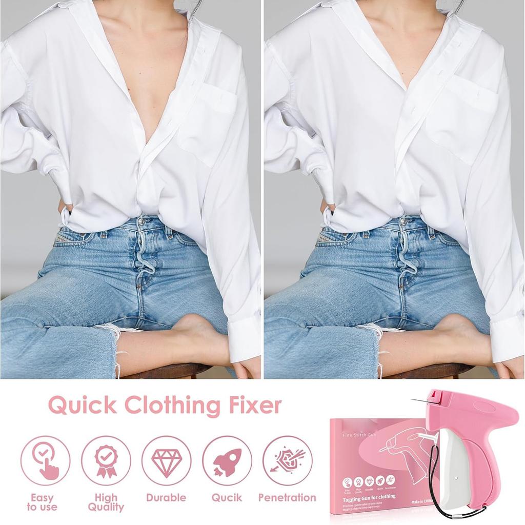 Stitchy Gun for Clothes, Mini Quick Clothing Fixer for Sewing, Quilting, Hemming,Tagging Gun with 6 Needle,1000 Black Fasteners & 1000 White Fasteners
