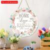 2D Flat 20*20cm1pc Home Love and Bless Simple Artistic Style Pink Garland Round Hanging Wooden Home Decoration, Light Pink Beatiful Flowers Print Wood