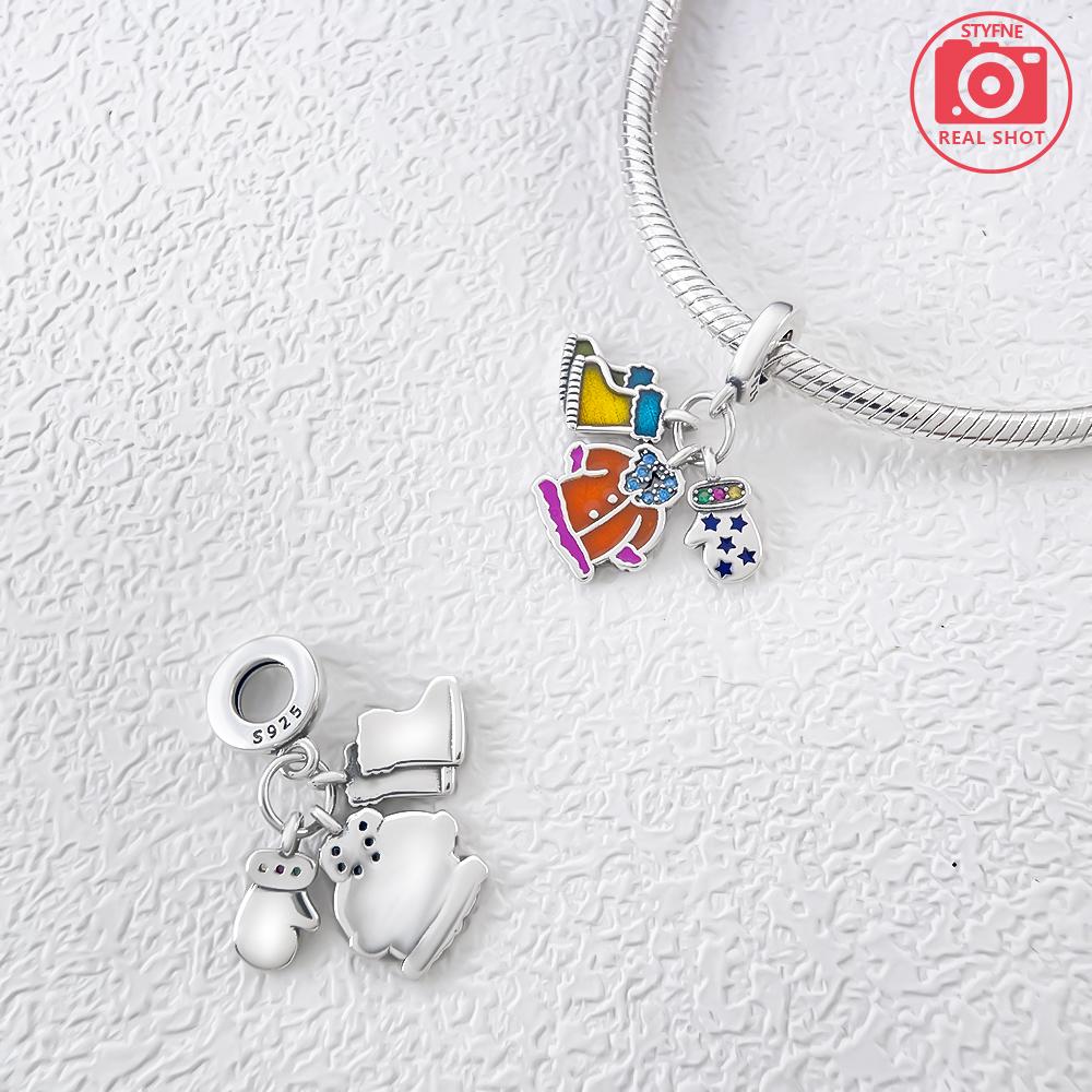 Медь Рождественский Снеговик Дом Елка Колокольчики Шармы Бусины Подвеска Для Оригинального Браслета Женская Девичья Ювелирные Изделия