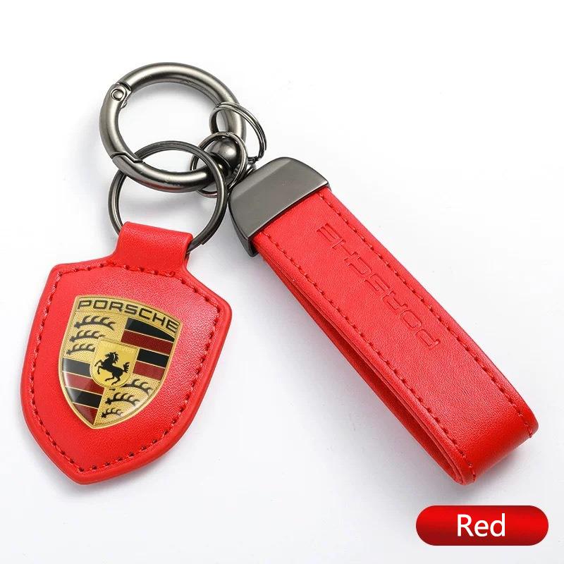 1/Set Shield Keychain Leather Key Ring Creative Pendant Gift Accessory For Porsche Panamera Macan Boxster Cayman Cayenne 911 718 fvbm70