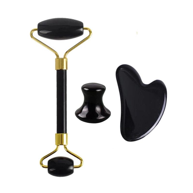 2/3/4pcs Natural Rose Quartz Obsidian Jade Roller Gua Sha Stone Set Gouache Scraper Facial Lifting Anti-Wrinkle Skin Care Tools