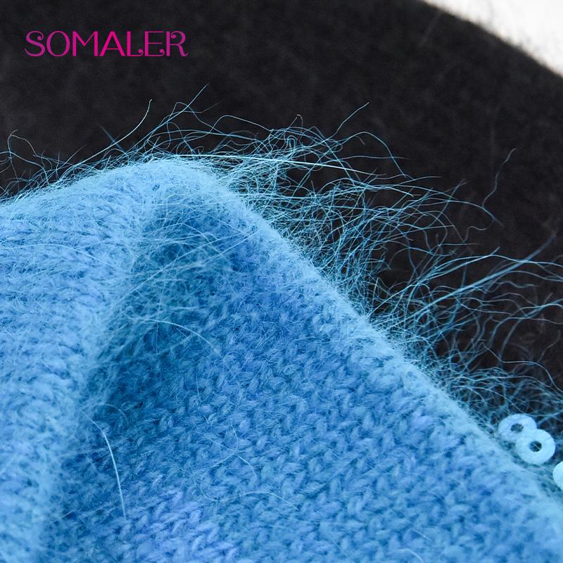 SOMALER Зимние шапки для женщин Теплая вязаная шапка из ангоры Модная шапка-бини с пайетками Толстая длинная шапка-ушанка из кроличьего меха