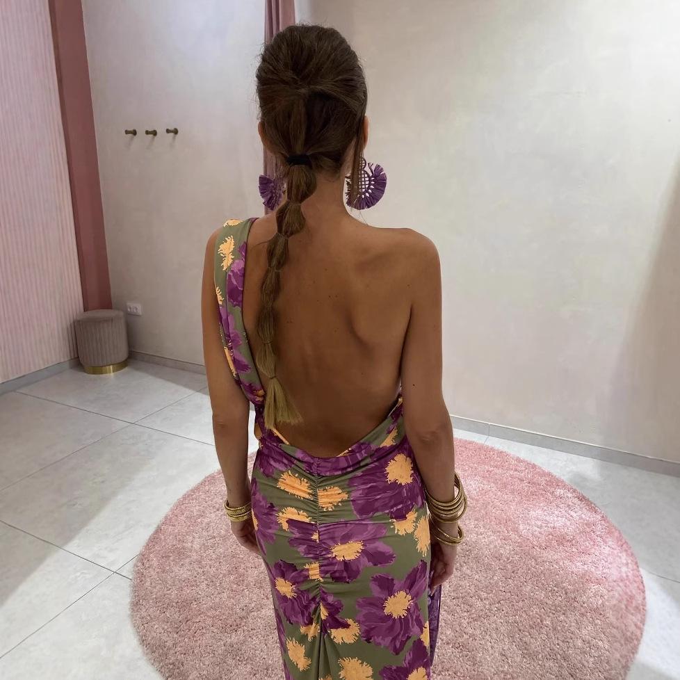 Модное платье с принтом на одно плечо для европейских и американских женщин