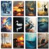 Wildlife Two Deer Elephant Swan Whale Wall Art Canvas Oil Painting Posters and Prints Wall Pictures for Living Room Home Decor