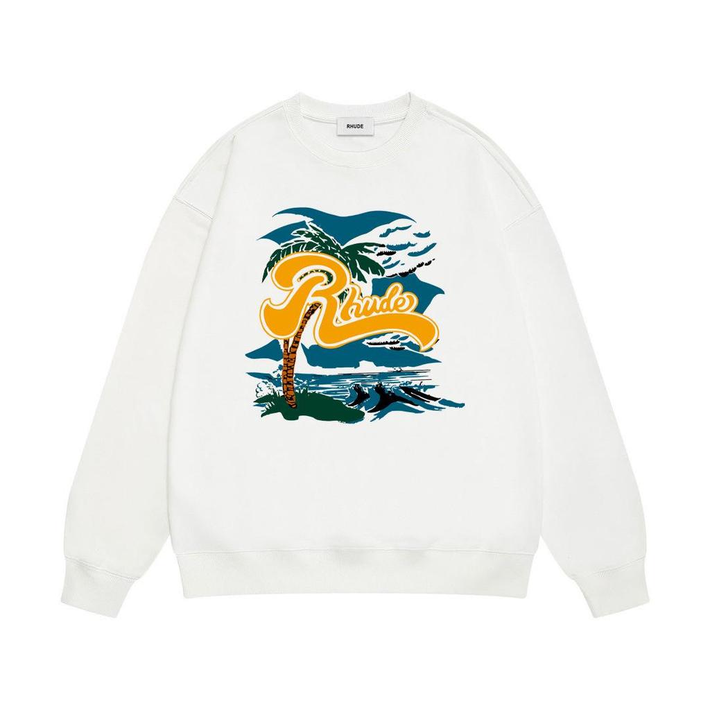 Новая мужская свободная толстовка RHUDE с круглым вырезом, принтом из букв и махровой тканью