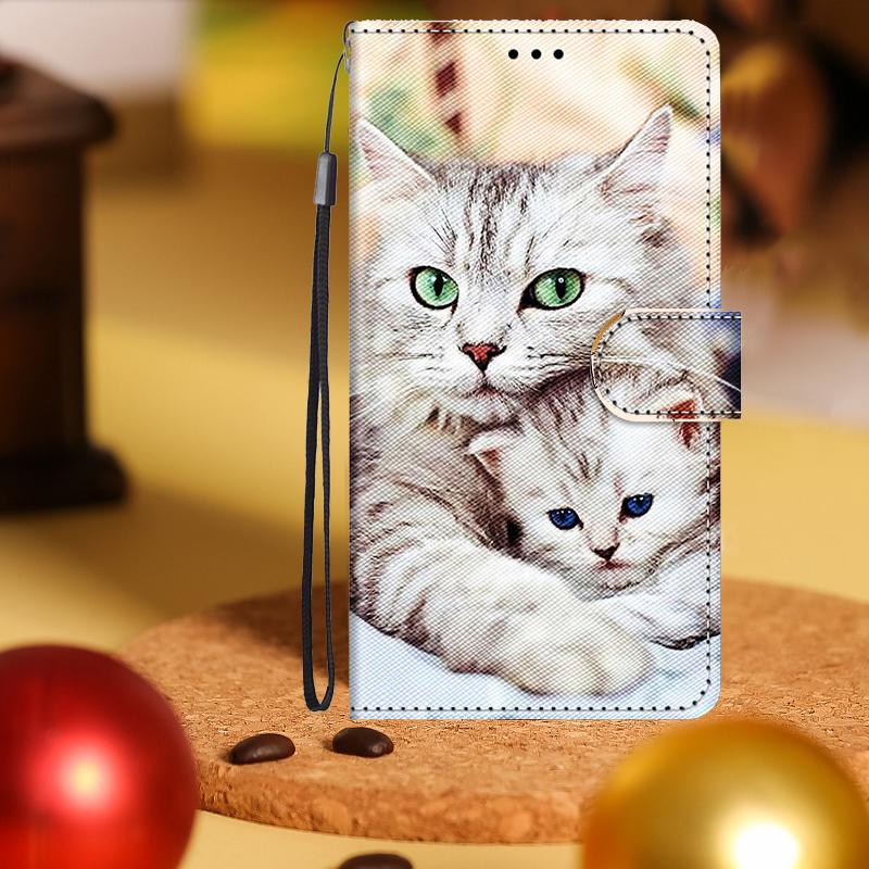 Чехол-кошелек из искусственной кожи с милым рисунком кота для iPhone Samsung Huawei Honor Xiaomi Redmi OPPO Realme Moto ZTE