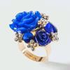 Resin Rose Flower Ring Women Adjustable Jewelry Gift Crystal Rhinestone