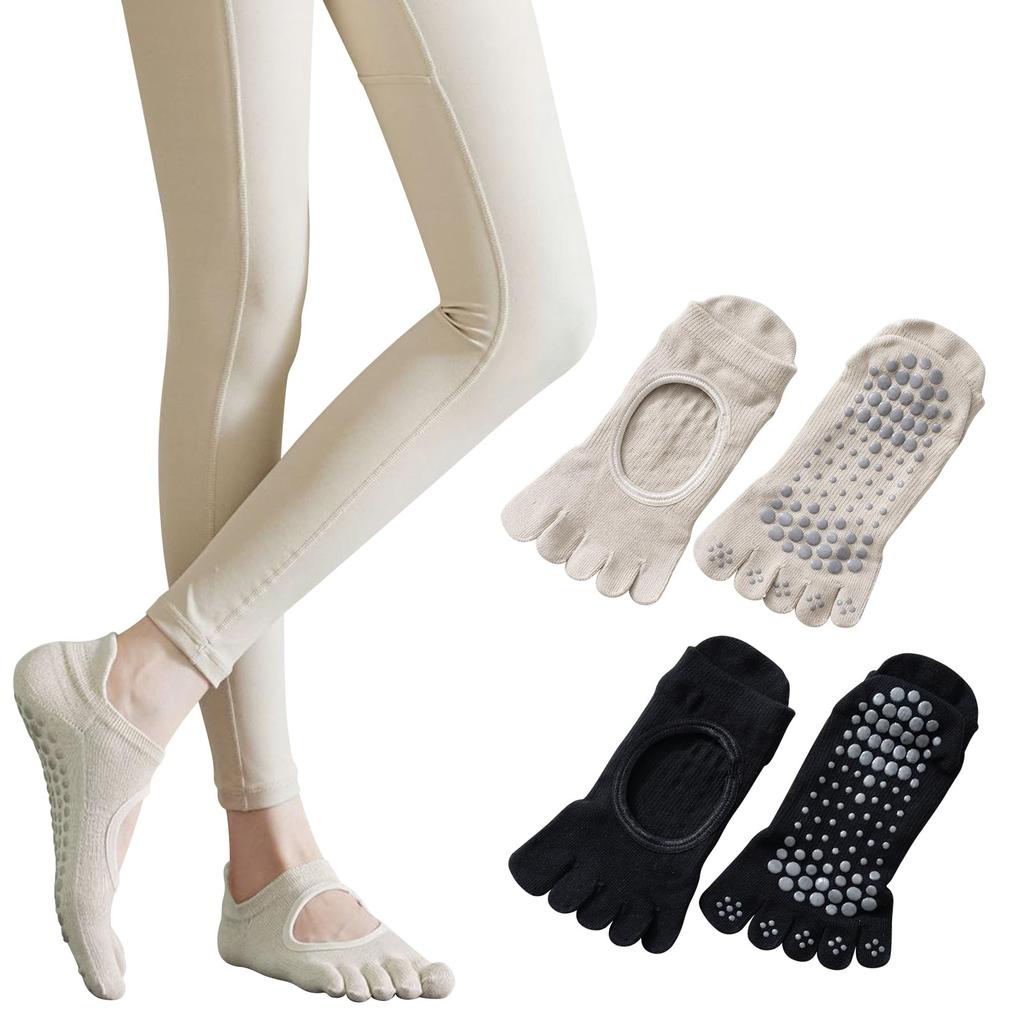 YUMISS Yoga Summer Supervised by a Current with Breathable and Pilates Set of Grip Socks for and Exercise One Black Socks, Five-Toe, Non-Slip, Socks,
