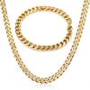 3MM Gold Color Stainless Steel Curb Cuban Chain Necklace Bracelet Jewelry Set