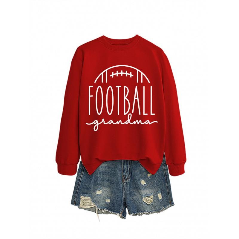 Womens Oversized Long Sleeve Crewneck Sweatshirt With Football Grandma Print - Fall Winter Casual Wear