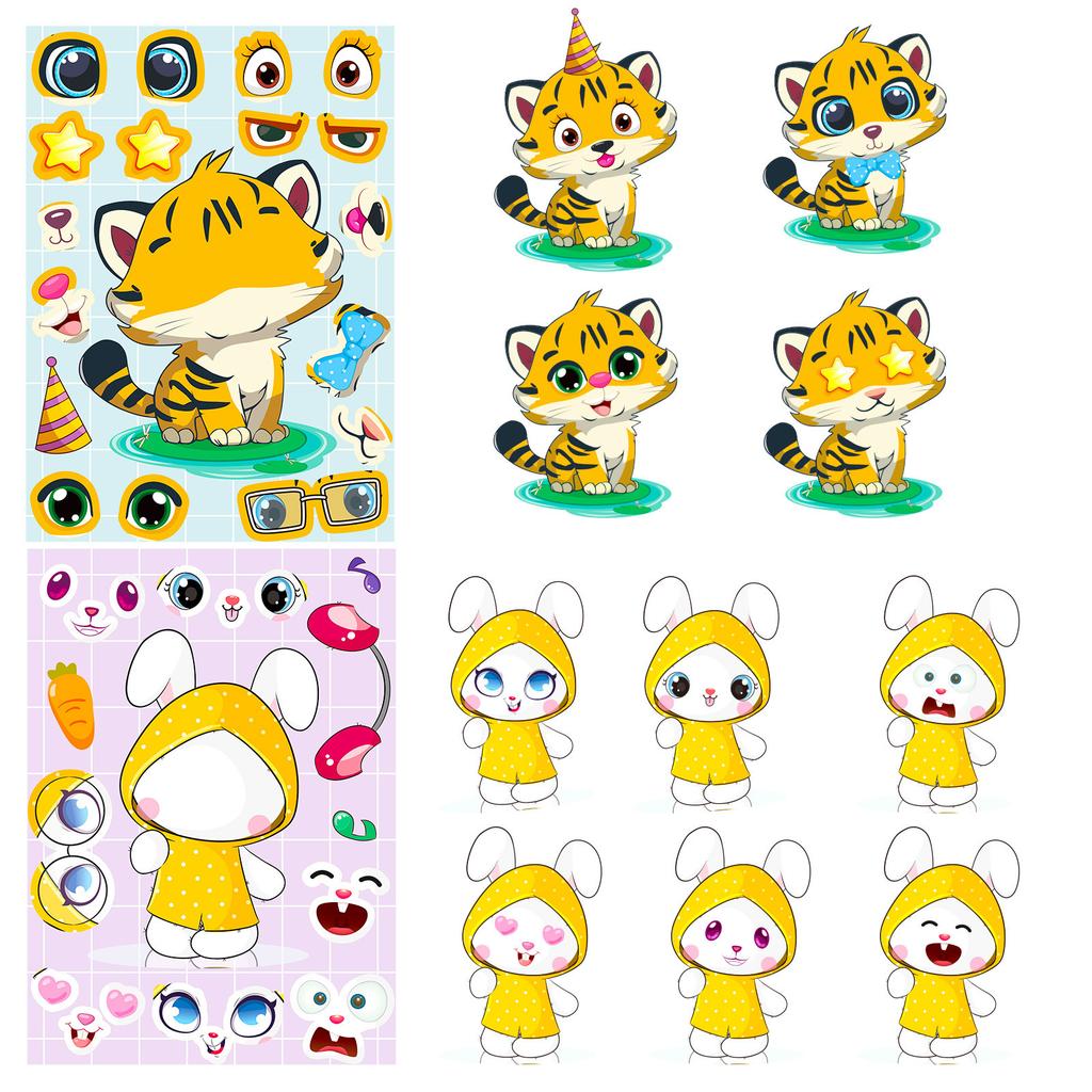 6 Фото/упаковка Детские развивающие игрушки Креативные Сделанные своими руками Мультяшные наклейки Маленькие животные Наклейки-пазлы Детские наклейки