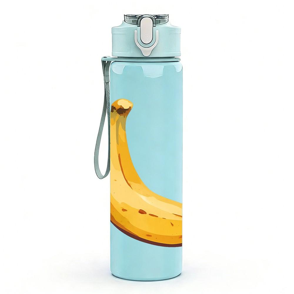 1PC Single Banana Fruit Minimalist 750ml Color Plastic Sports Water Bottle Leakproof Flip Straw Lid Suitable for Sports Office Home Use