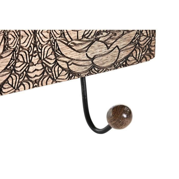 Portemanteau - Naturel - Métal - Bois de manguier - 38x6x18 cm - Motif Buda Oriental