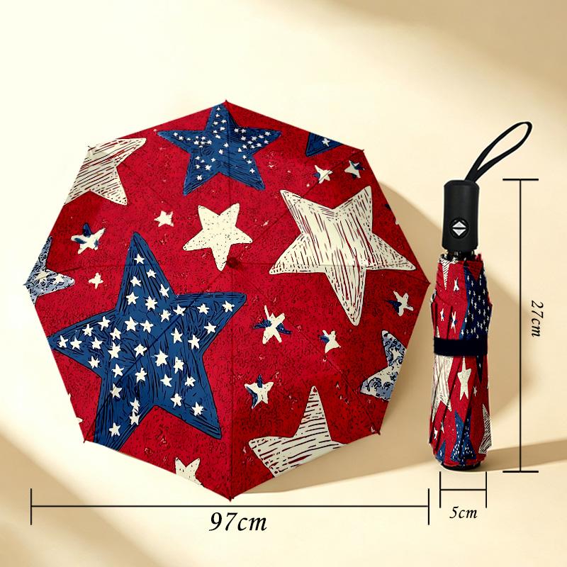 Stars Stripes 8 Ribs 3Fold Black Glue Uv Protection Umbrella Sun Protection Rainproof Compact Folding Umbrella For Travel Daily Use C923999