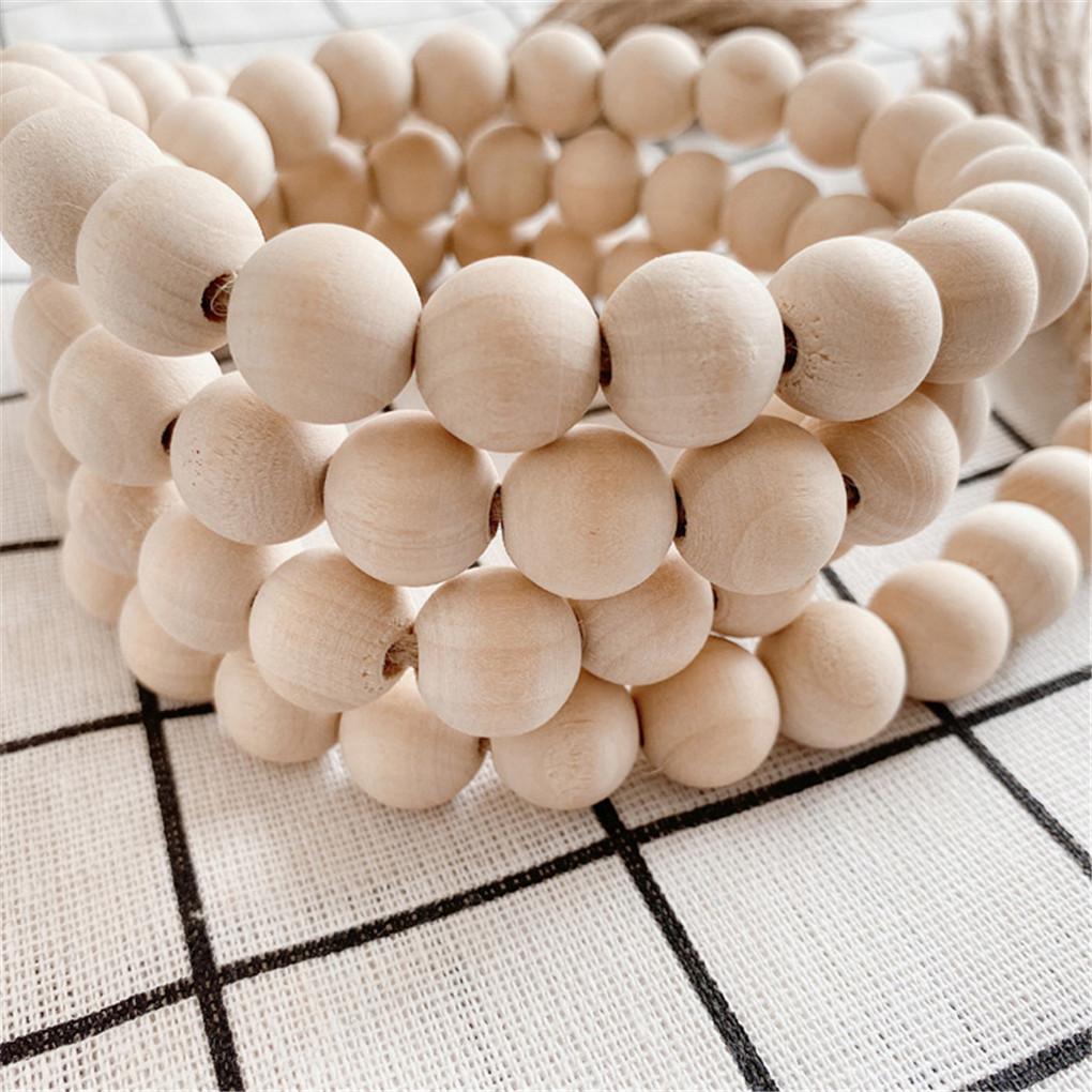 Nordic Wood Beads Garland with Tassel Farmhouse Beads Rustic Country Kids Home Wall Decor