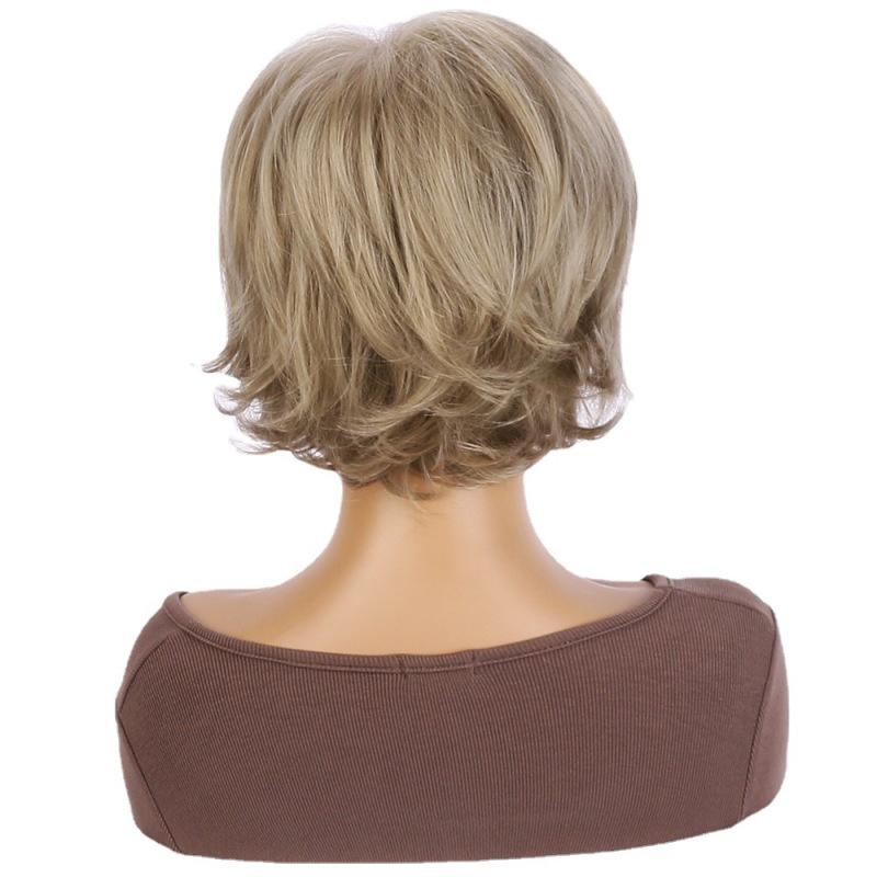 Женский короткий темно-коричневый блондин синтетический парик Натуральный пушистый вьющийся парик с боковой частью с челкой для женщин Ежедневное использование Косплей Термостойкое волокно