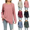 Женская модная однотонная свободная футболка с круглым вырезом и длинными рукавами на пуговицах