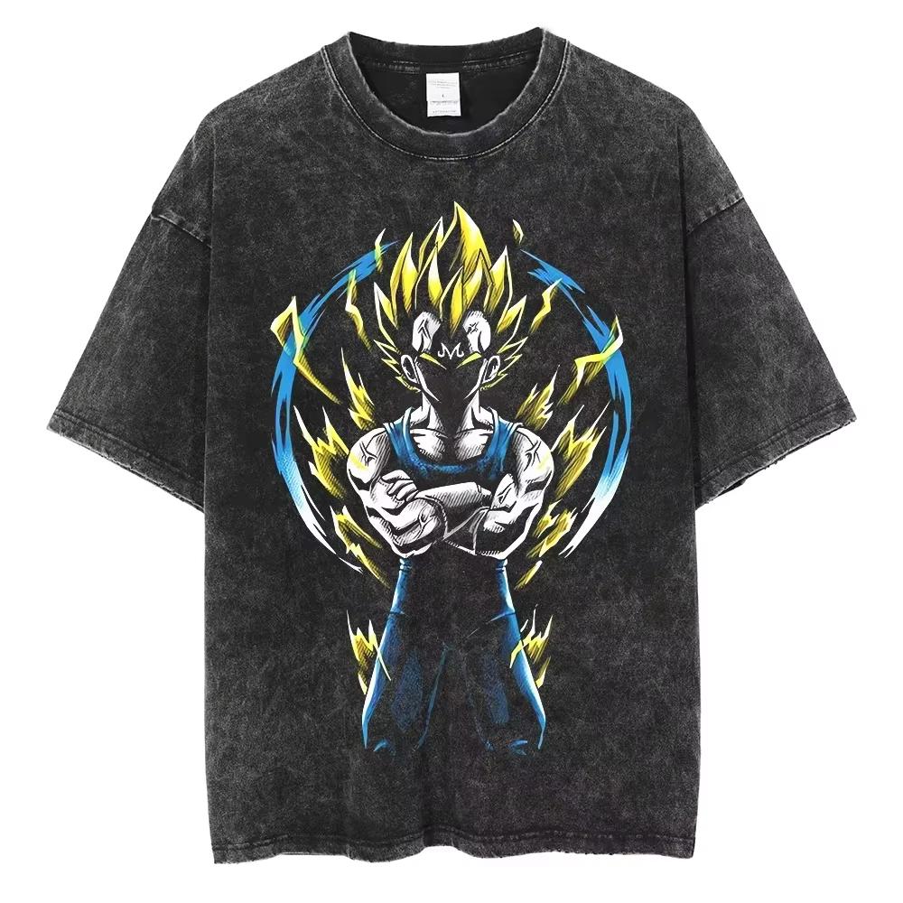 T-shirt Men's Street Clothing Dragon Ball Cartoon Pattern Vintage T-shirt Neutral Casual White Cotton Daily Wear Cool Top