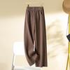 Женские шерстяные брюки с широкими штанинами, утолщенные, 2024 - Эластичная талия, Мягкие драпирующиеся, Повседневные, С разрезом, Прямого кроя.