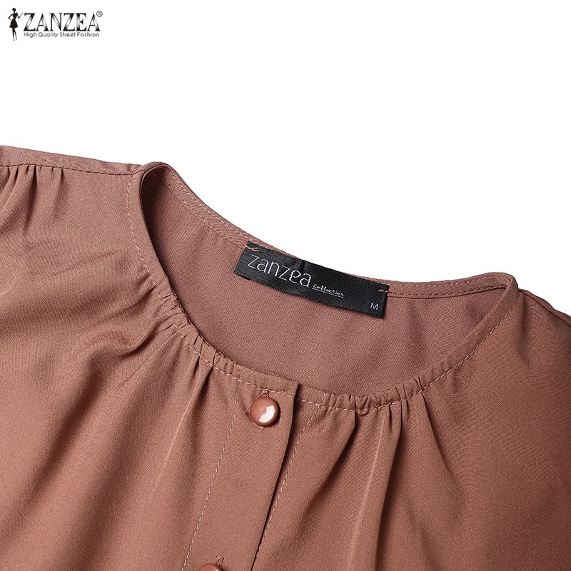 ZANZEA Мусульманское повседневное женское платье с круглым вырезом, длинными рукавами, свободного кроя, с принтом