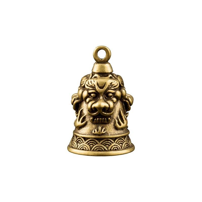 Copper Three Lions Head Bell Small Ornaments Desk Feng Shui Decorations Retro Brass Keychain Pendants Home Decor for Living Room