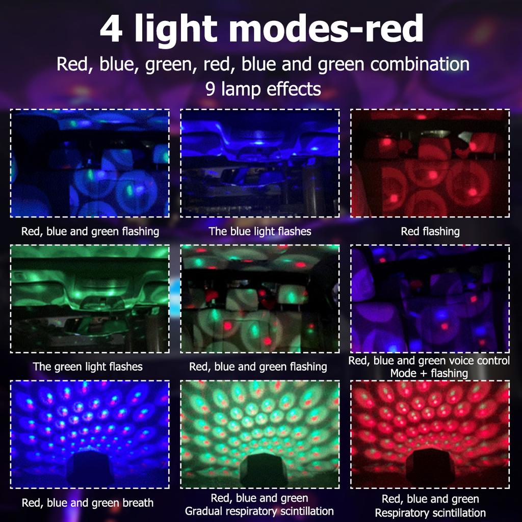 Car Roof Projector Light Sound Activated USB Car Ambient Light with 4 Light Colors Multiple-Mode LED Car Interior Decoration