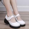 Женские туфли-лодочки на платформе с пряжкой и ремешком, с круглым носком и высоким каблуком, туфли Мэри Джейн для женщин 2024 года, новые элегантные черные туфли из искусственной кожи