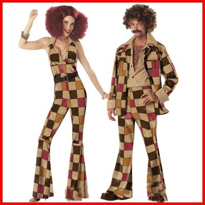 Костюмы для выступлений в стиле ретро 80-х из джинсовой ткани в клетку для мужчин и женщин