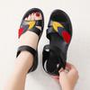 Women Beige Sandals Casual Soft Comfortable Flats Shoes Black Flower Simple Open Toe Sandals for Mother