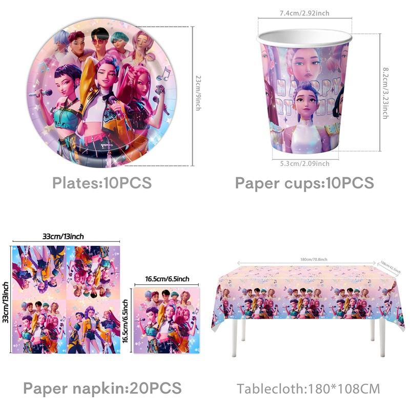 Kpop Demon Hun Theme Party Disposable Tableware Hunter Flag Balloon Caketopper Decor Hunters Group Birthday Party Accessorie