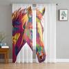 Black White Horse Watercolor Painting Tulle Sheer Window Curtains for Living Room Kitchen Children Bedroom Voile Hanging Curtain