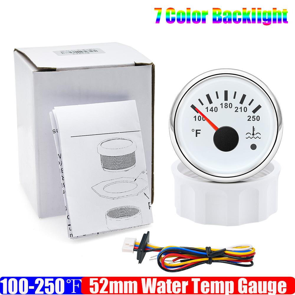 100~250℉ 2"52mm Water Temperature Gauge with Flashing Alarm 7 Color Backlight Water Temp Meter Indicator Car Boat Yacht Custom