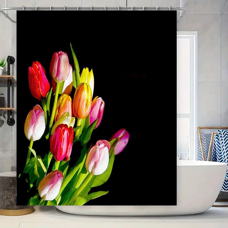 Modern Floral Print Shower Curtain Set Bathroom Decor with Vivid Colors for Kitchen 3D Printed Water-Saving Bath Curtains Size:1