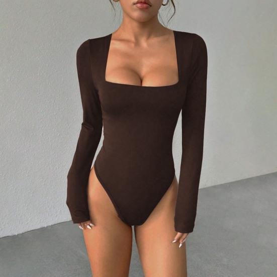 Женское боди с квадратным вырезом, с длинным рукавом, осенняя базовая футболка, топы, сексуальное облегающее боди, топ