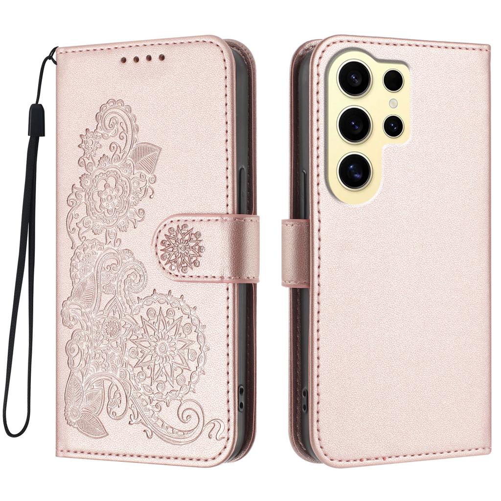 For Samsung Galaxy S24 Ultra Phone Cases Mandala Flower Leather Wallet Mobile Cover with Strap