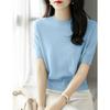 Летняя трикотажная женская футболка с короткими рукавами, новая полуводолазка из ледяного шелка, свитер, топ, тонкий, элегантный, повседневный, простой, однотонный, одежда 3090