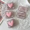 Contact Lens Cases Pink Transparent Love Bow Contact Lens Case Girl Portable Beauty Pupil Box Storage Eye Care Container Box