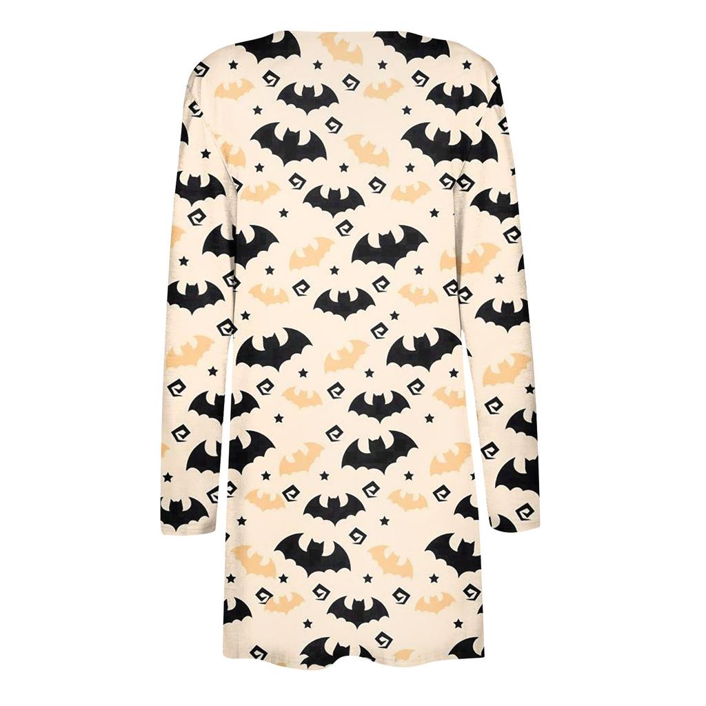 Женская модная повседневная куртка-кардиган средней длины с длинным рукавом и принтом на Хэллоуин