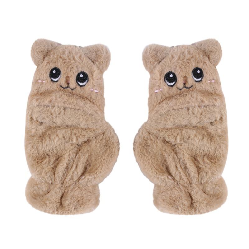 Милые зимние плюшевые утолщенные гибкие перчатки без пальцев, мех кролика, кошки, откидные перчатки, мягкие удобные сенсорные перчатки для холодной погоды