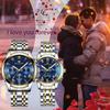 Пара часов Пара часов Пара часов Нержавеющая сталь 3ATM Вода Бриллиант Светящийся Аналоговый Дисплей Календарь Стильные Кварцевые Часы Модные Аксессуары День Любовника
