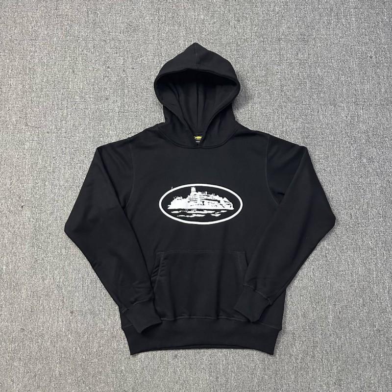 Corteiz Classic Series Ship Print Lightweight Fleece Hoodie Casual Jogger Pants Set Men Women