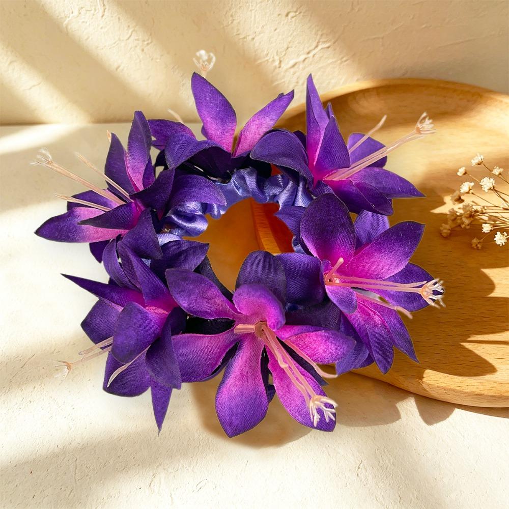 Elastic Floral Hair Tie Fabric Flower Hair Band Artificial Flower Hair Scrunchie Summer Vacation
