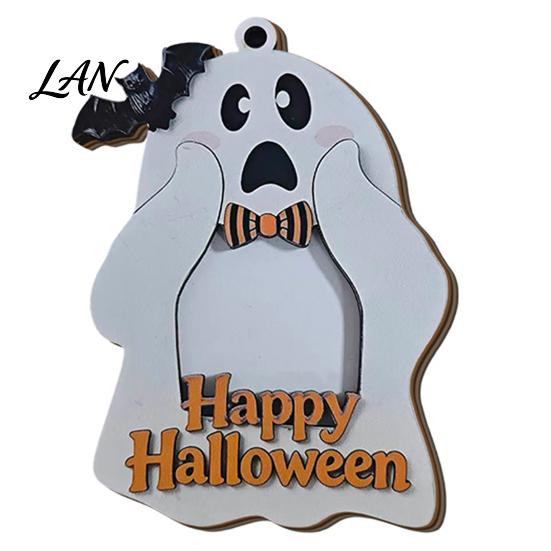 Halloween Home Wall Art Cute Ghost Wooden Photo Frame with Hanging Rope, Creative Theme Decor Picture for Holiday Party And Decoration